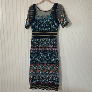 Anthropologie Black Dress with Colorful Floral Embroidery